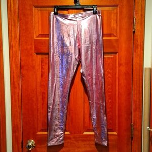 Pink metallic stretch pants. Size large.